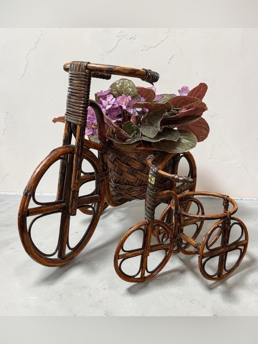 Vintage bohemian-style tricycle plant stands